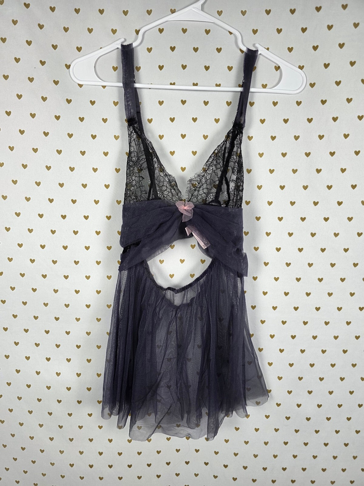 Victorias Secret Sheer Tulle NIghtie Open Babydoll Lingerie Small Pleated