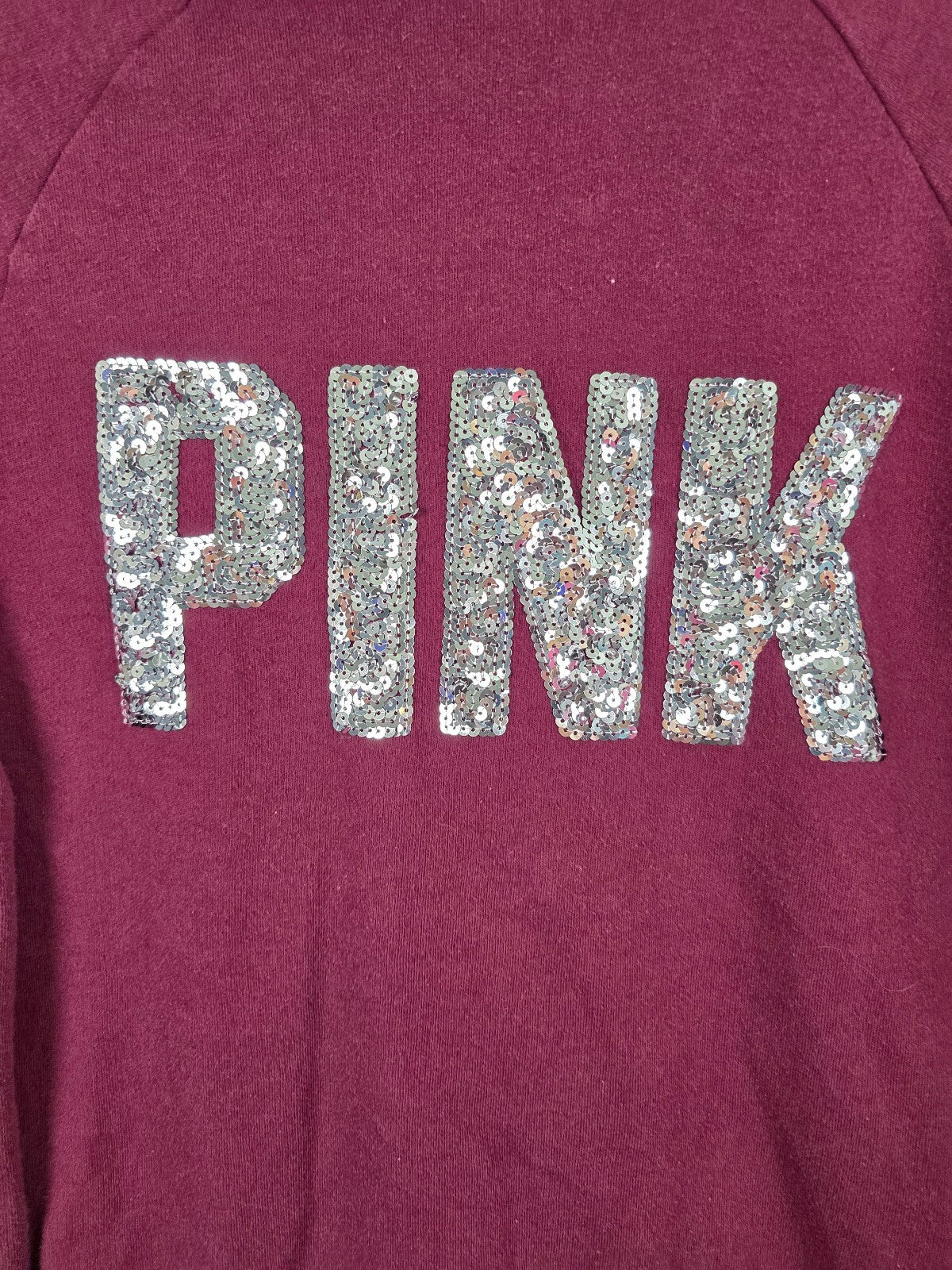 Victorias Secret Pink BLING Full Zip Mesh Sleeve Jacket Maroon Small