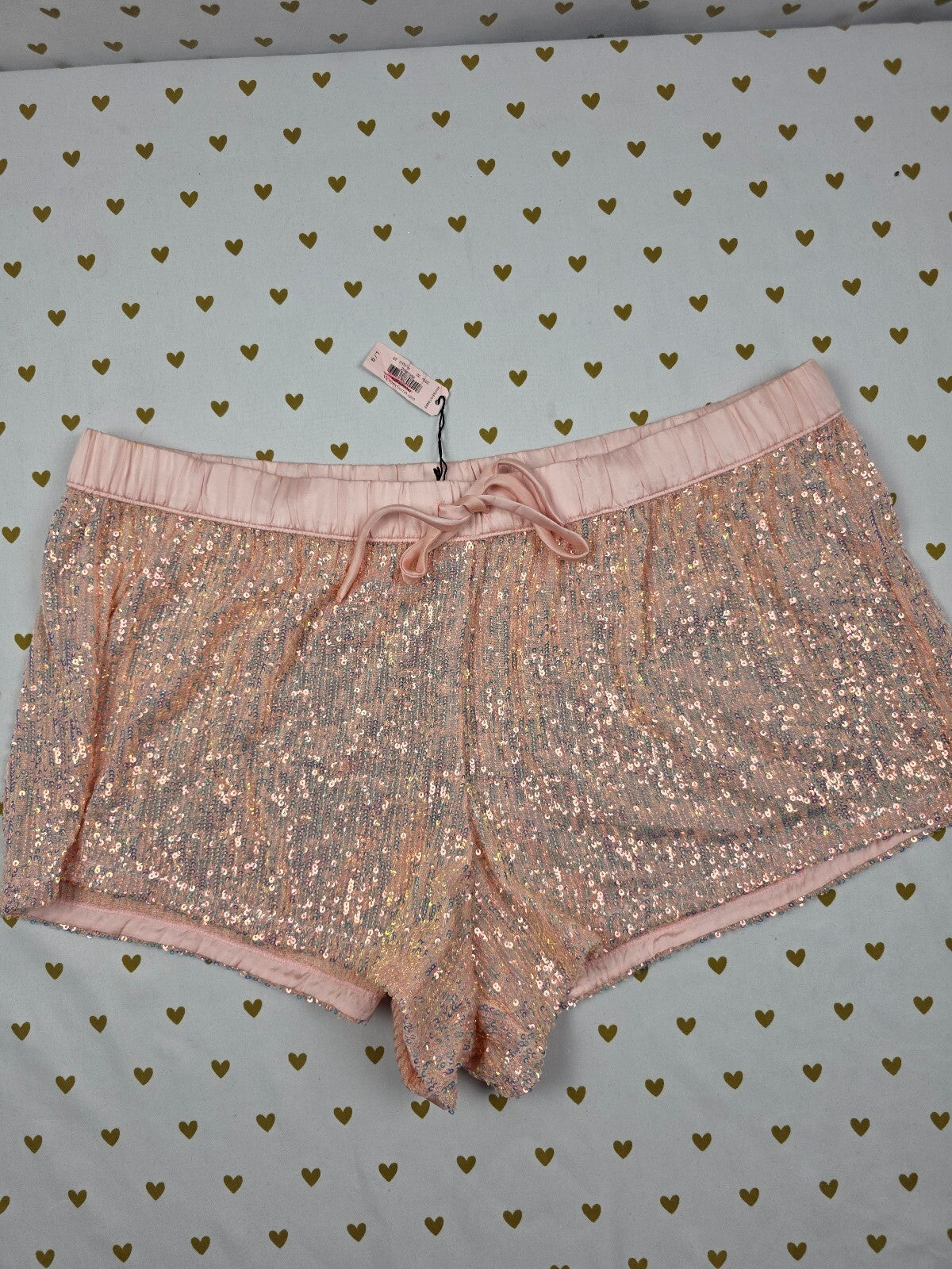 Victoria's Secret Sequin Sleep Shorts Pink Iridescent Glam Lounge L Large NWT