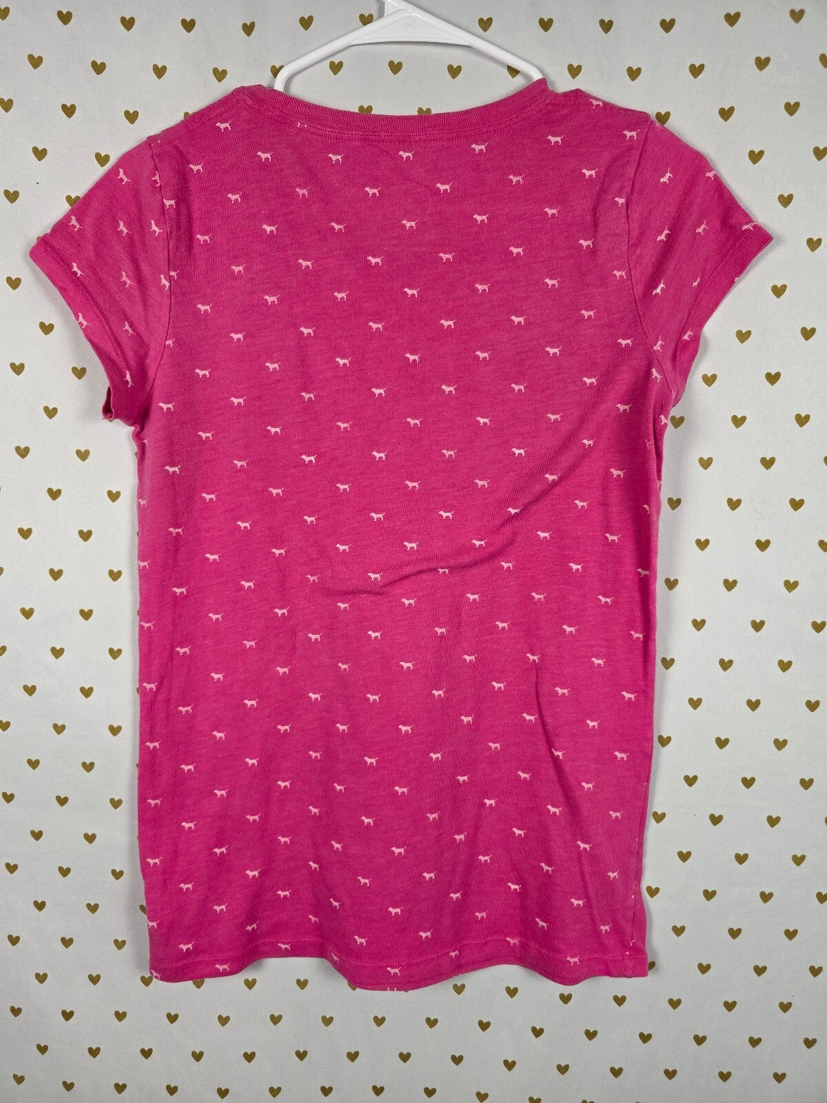 Victoria’s Secret PINK Mini Dog Allover Print Varsity Logo Tee Shirt M