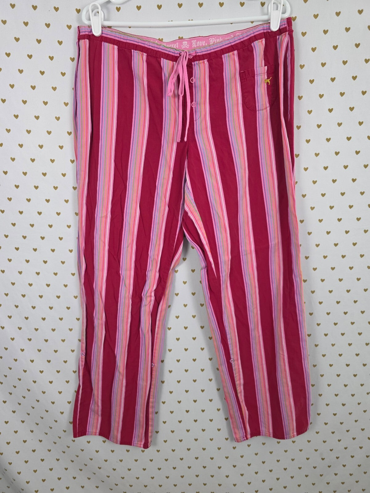 Victorias Secret Pink Striped Vintage Y2k Sleep Rock Roll Pants Pajama  Bottoms