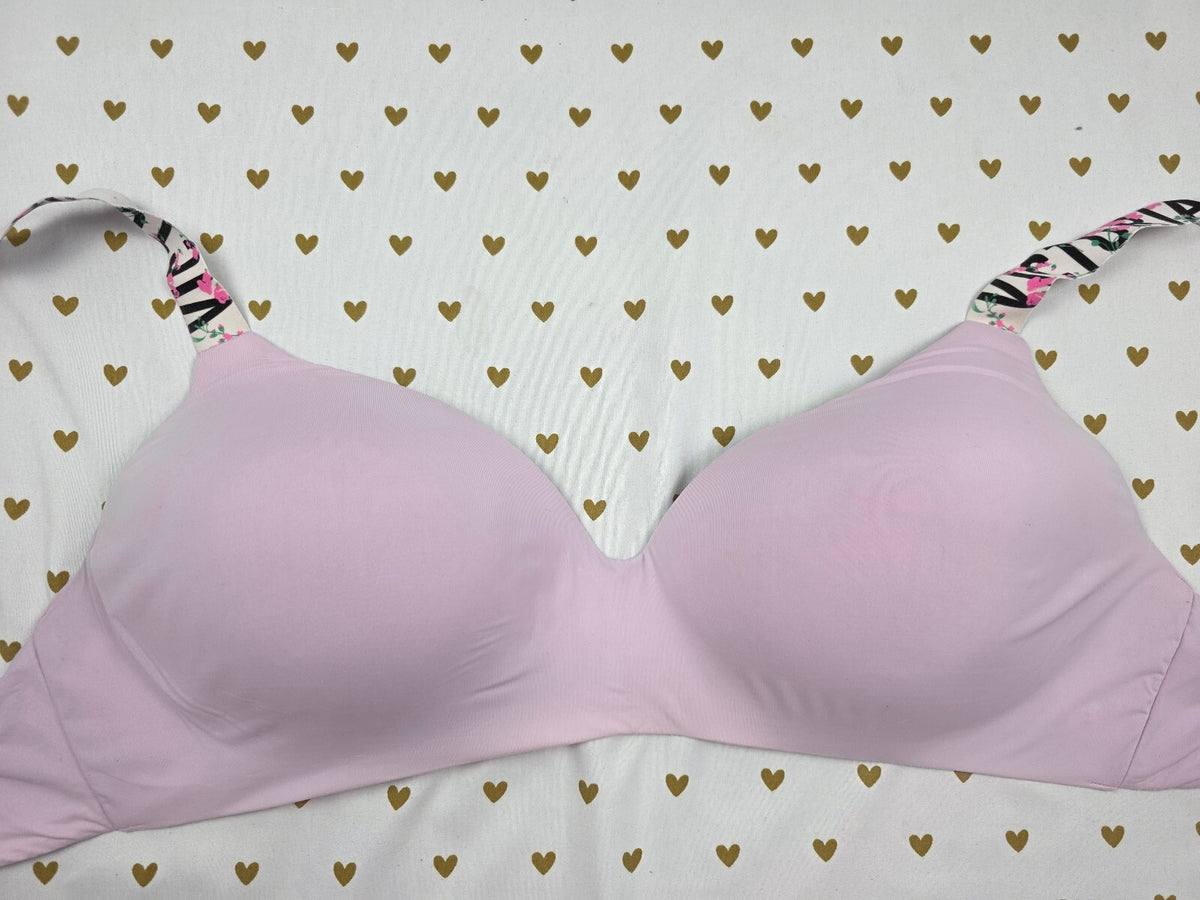 Victorias Secret Purple Logo Strap Wireless No Wire Bra T Shirt 36DDD 36F