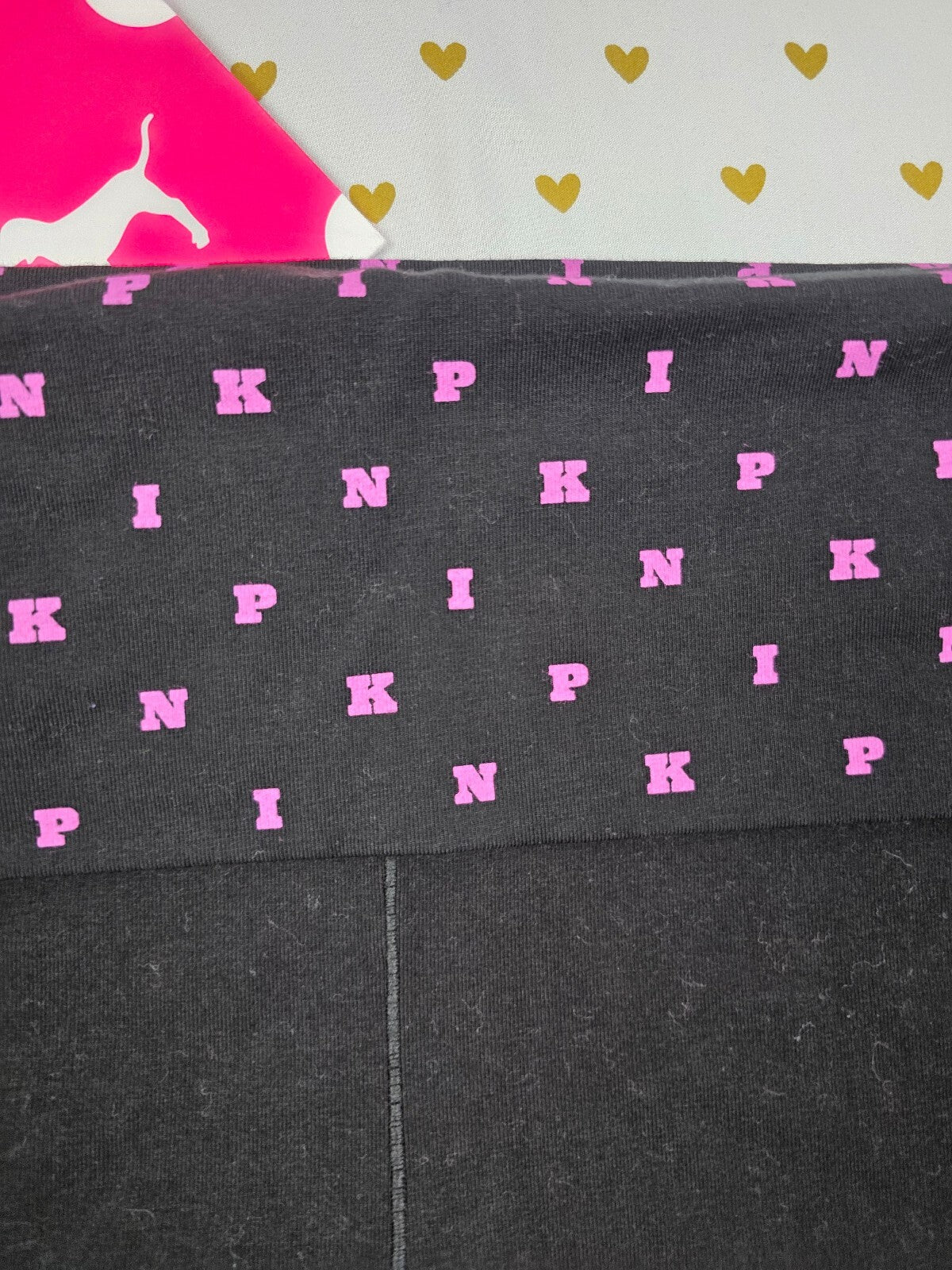 Victorias Secret PINK Black FOLDOVER Yoga Shorts 2XL XXL Logo