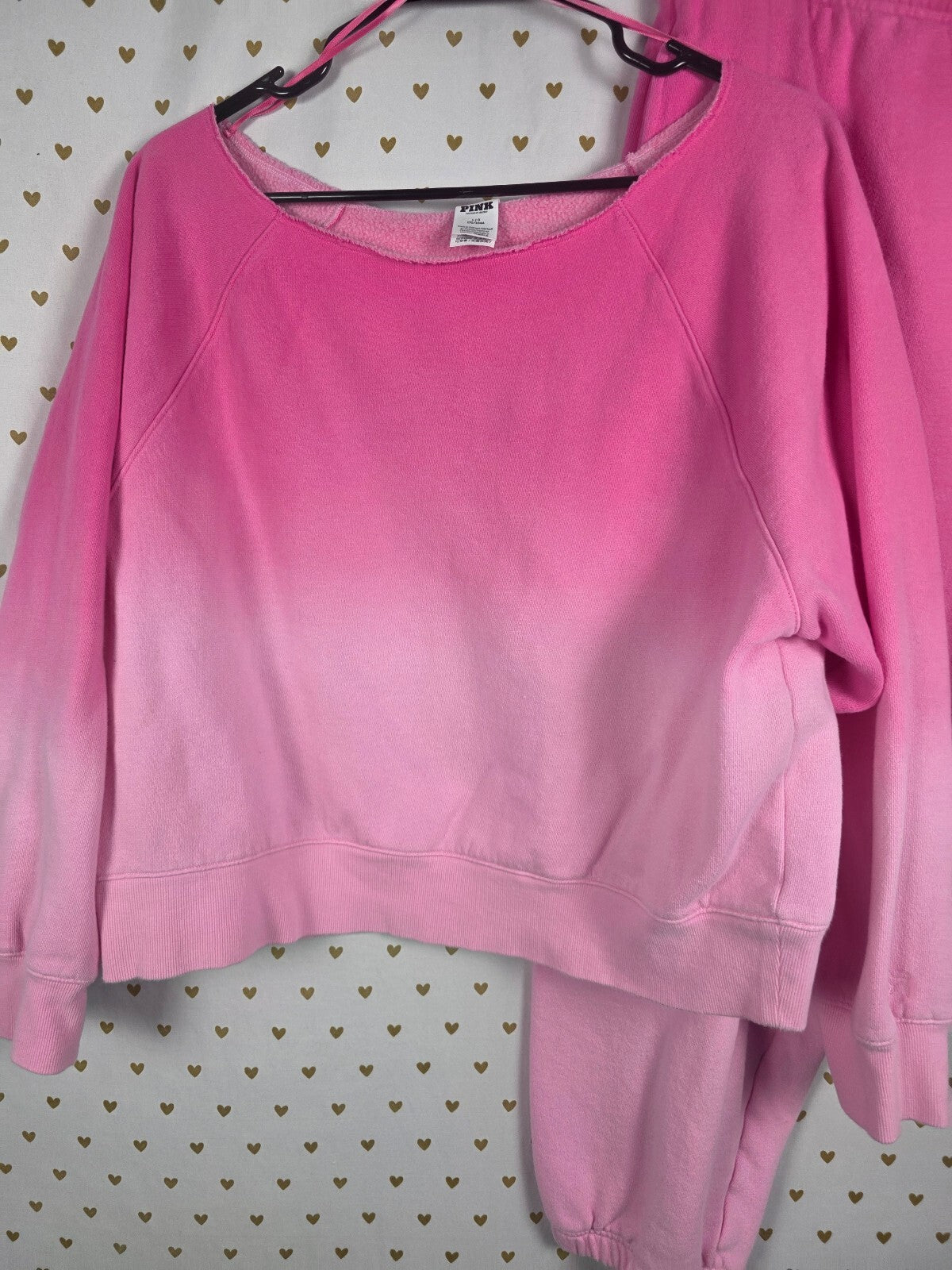 Victorias Secret PINK Gradient Slouchy Sweater Shirt Sweats SET Large 2pc