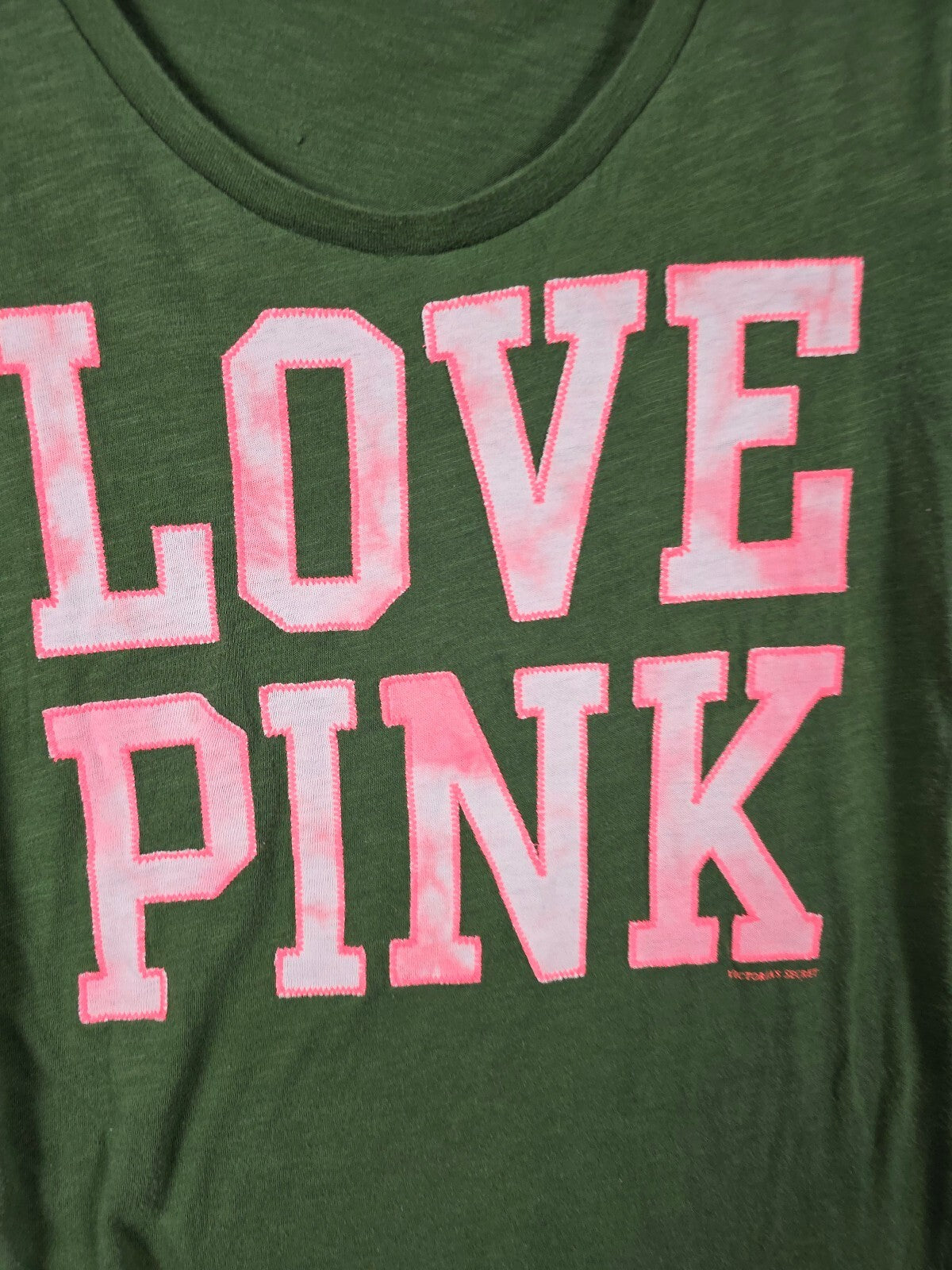 Victorias Secret PINK LOVE Green Embroidered Tee Shirt vintage y2k XS