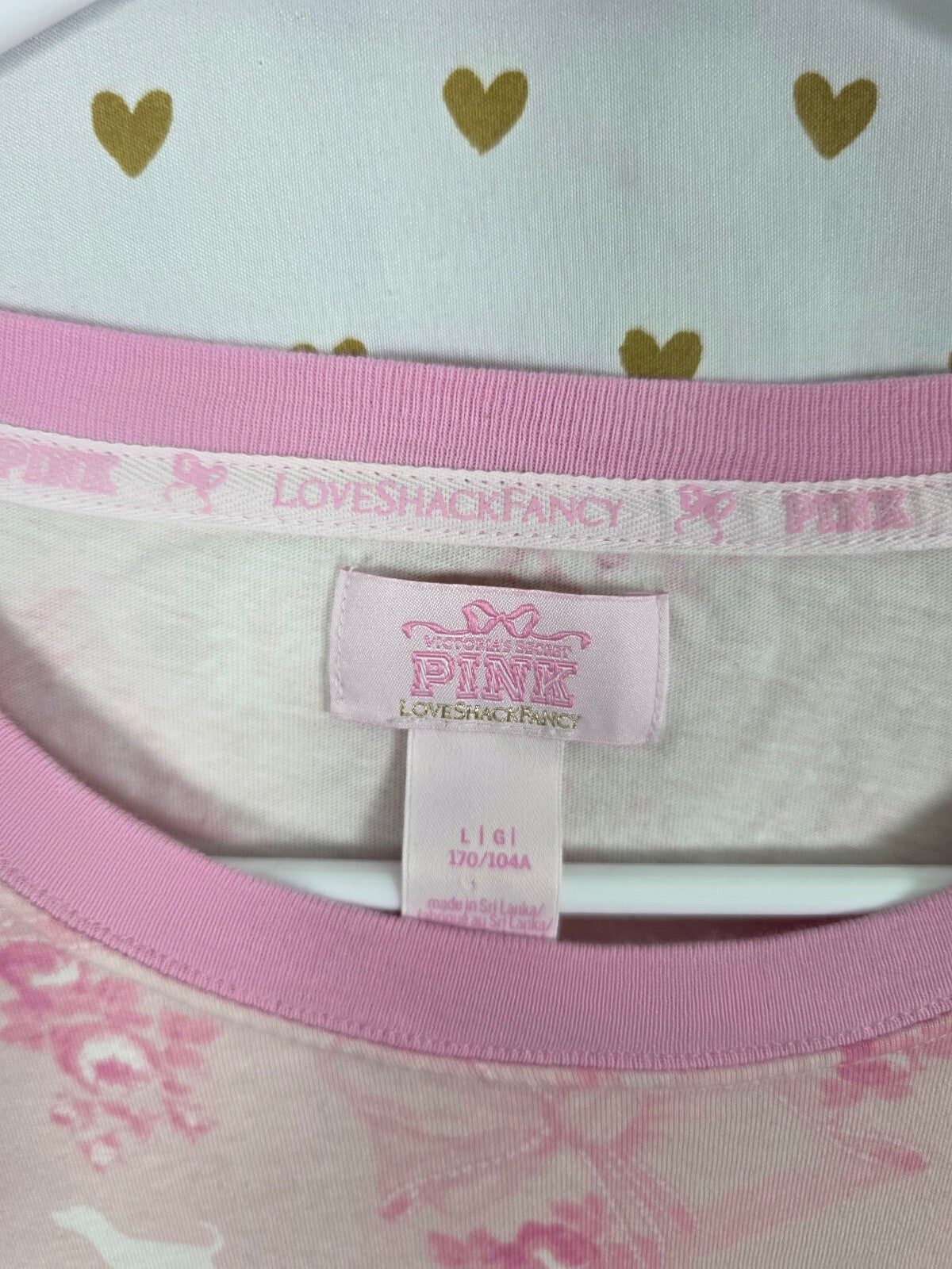 Victorias Secret PINK LOVESHACKFANCY Bows Logo Tee shirt LARGE Floral Campus Tee