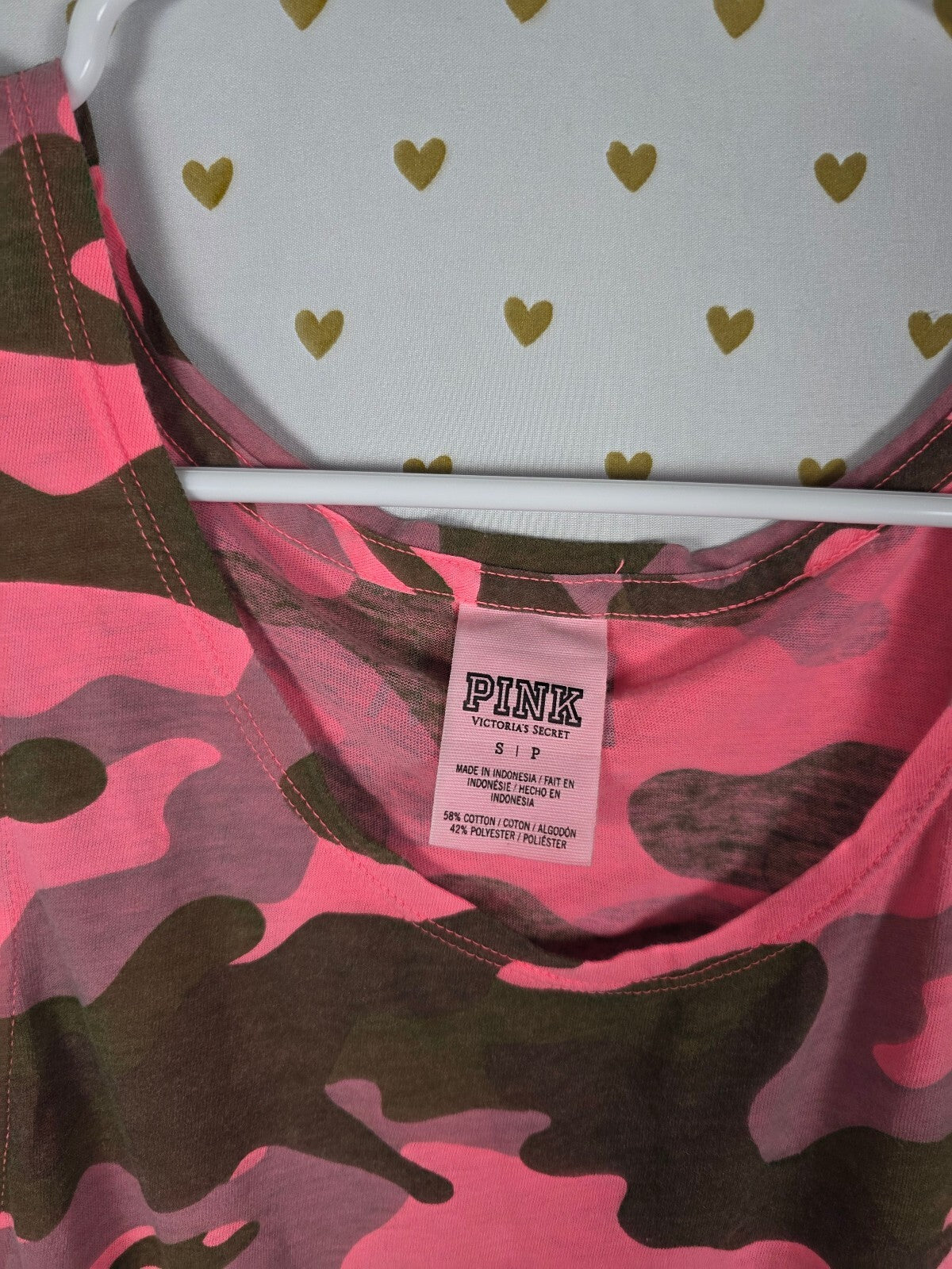 Victorias Secret PINK CAMO Camouflage Cropped Tank Top Muscle Tee SMALL