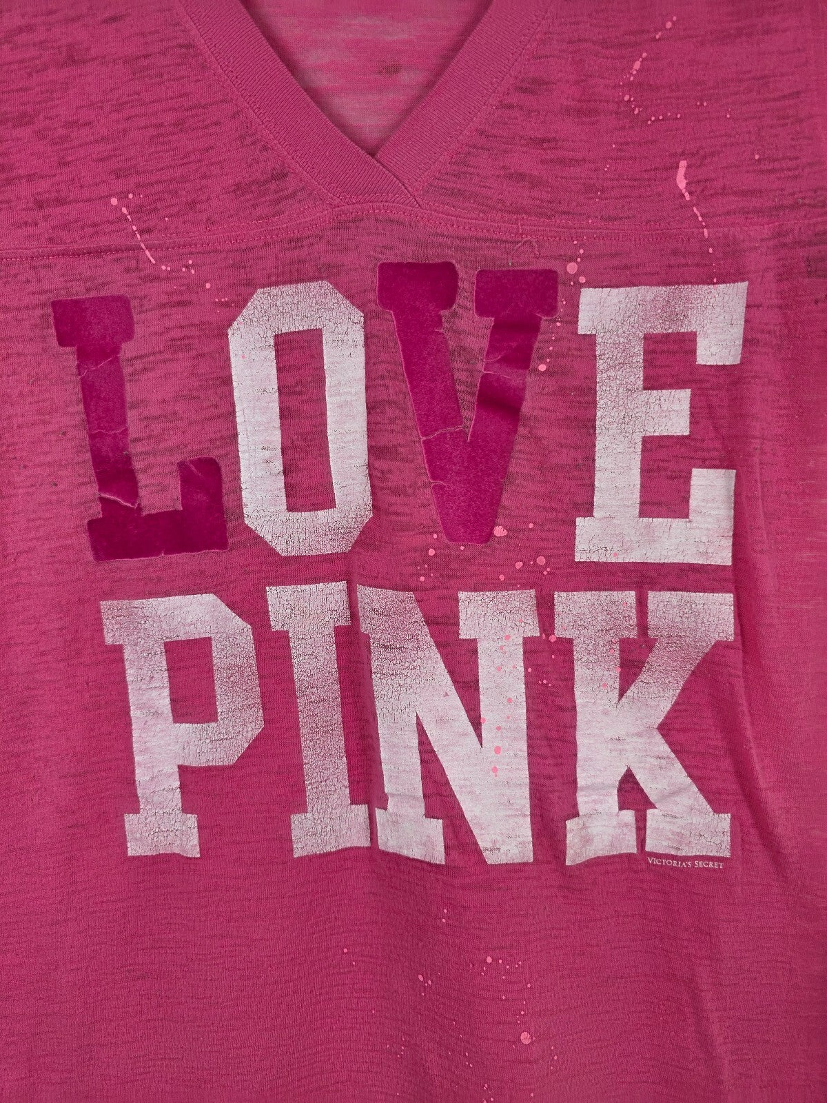 Victorias Secret PINK Love  V neck Burnout Tee shirt Vintage SMALL