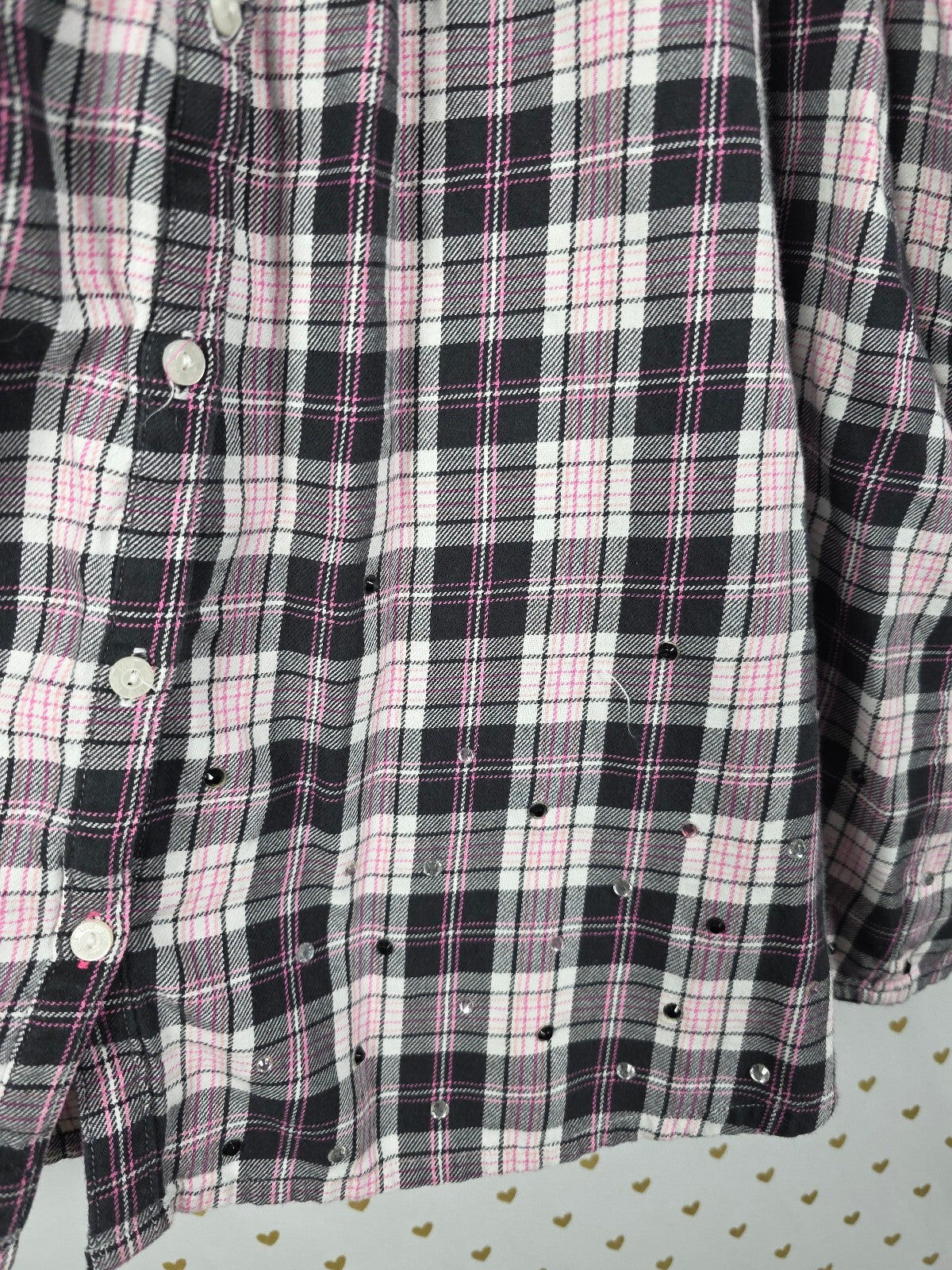 Victoria's Secret PINK Plaid Flannel Shirt Dress Rhinestone Hem Tie Waist M