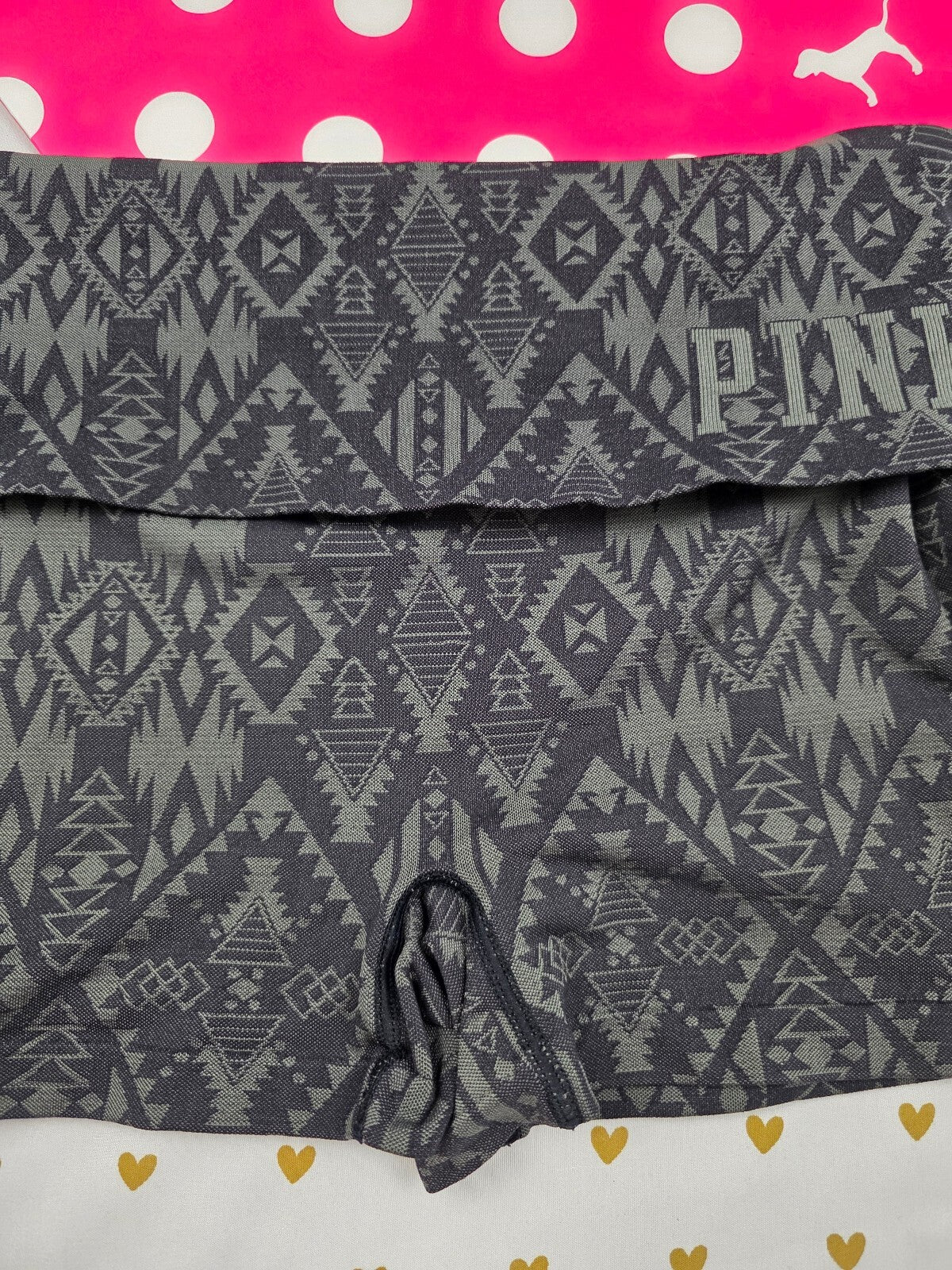 Victoria's Secret PINK Foldover Yoga Shorts Black Gray Aztec Tribal Vintage Med