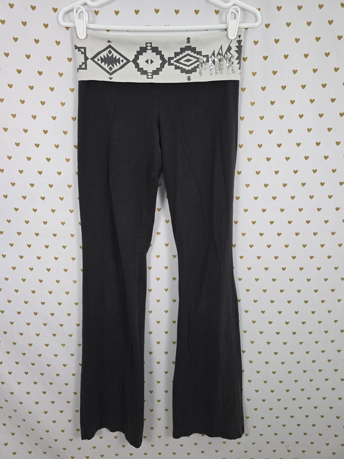 Victorias Secret PINK Bling Foldover Yoga Pants Aztec Geometric Flare Small