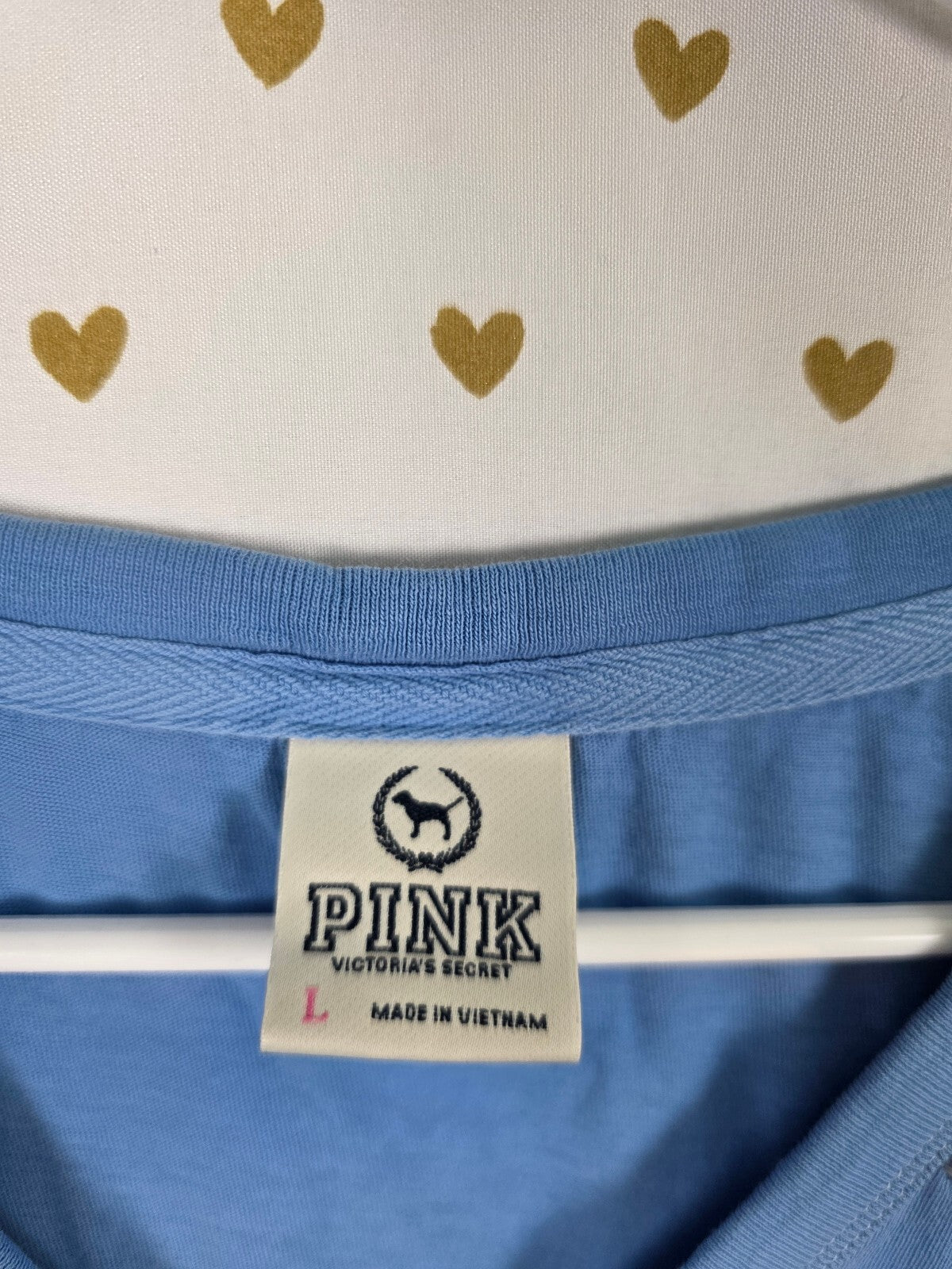 Victorias Secret PINK Vintage Y2k blue v neck embroidered Love tee shirt Large