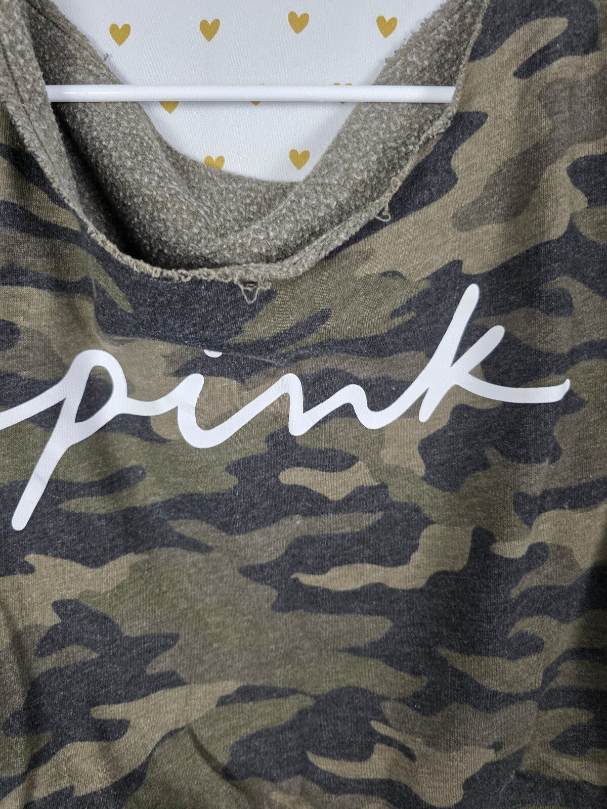 Victorias Secret Pink Slouchy Sweater Shirt Camo Green Camouflage Logo  MEDIUM