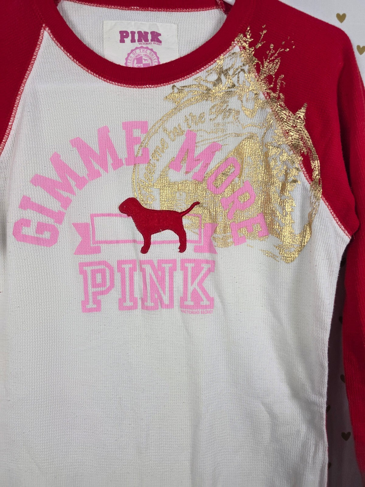 Victorias Secret PINK Vintage Themal Waffle Raglan Long Sleeve Shirt GIMME MORE