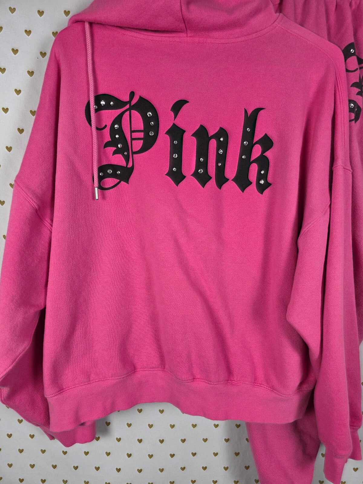 Victoria's Secret PINK Old English BLING Hoodie Sweatpants set Gothic Halloween