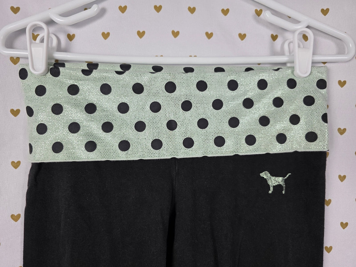 Victorias Secret PINK FOLDOVER Yoga Pants Polka Dot SHIMMER Skinny XS