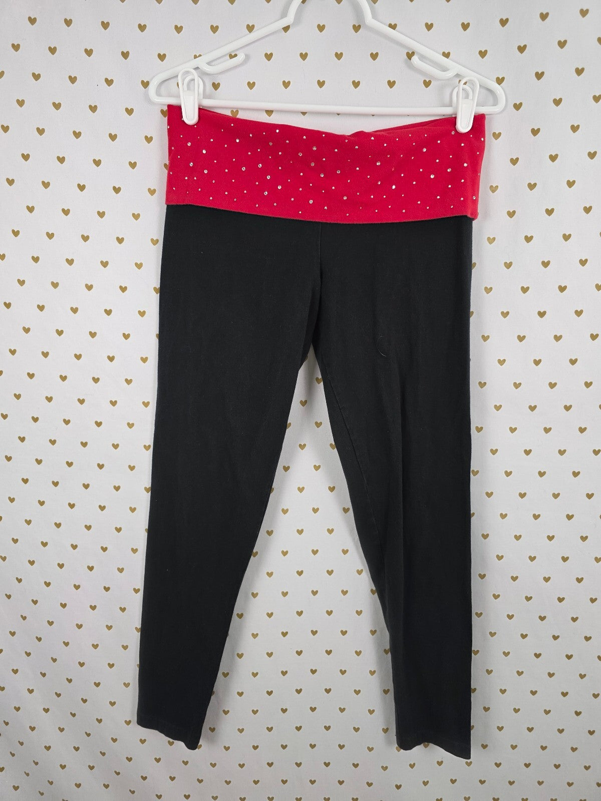 Victorias Secret PINK Bling Logo Foldover Vintage Studded Yoga Pants Ankle Med