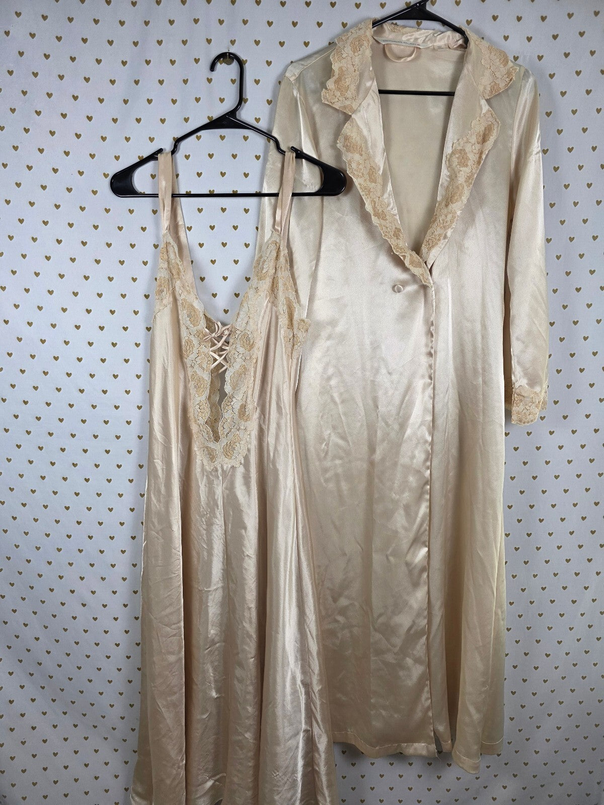 Victoria's Secret Satin Lace Corset Nightgown Robe Set Ivory Bridal S XS/S