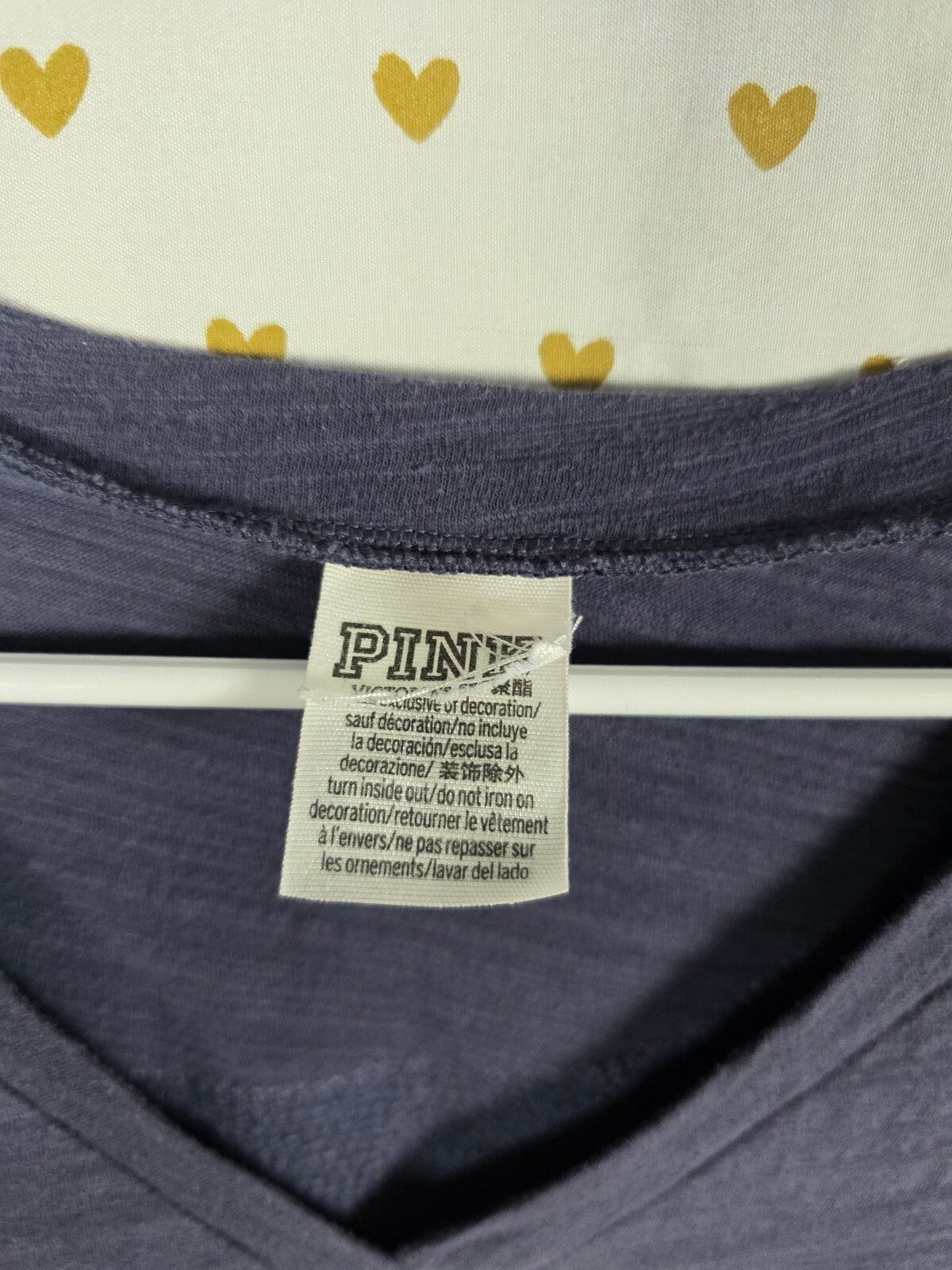Victorias Secret PINK RAINBOW FLIP BLING V Neck Blue Tee shirt SMALL