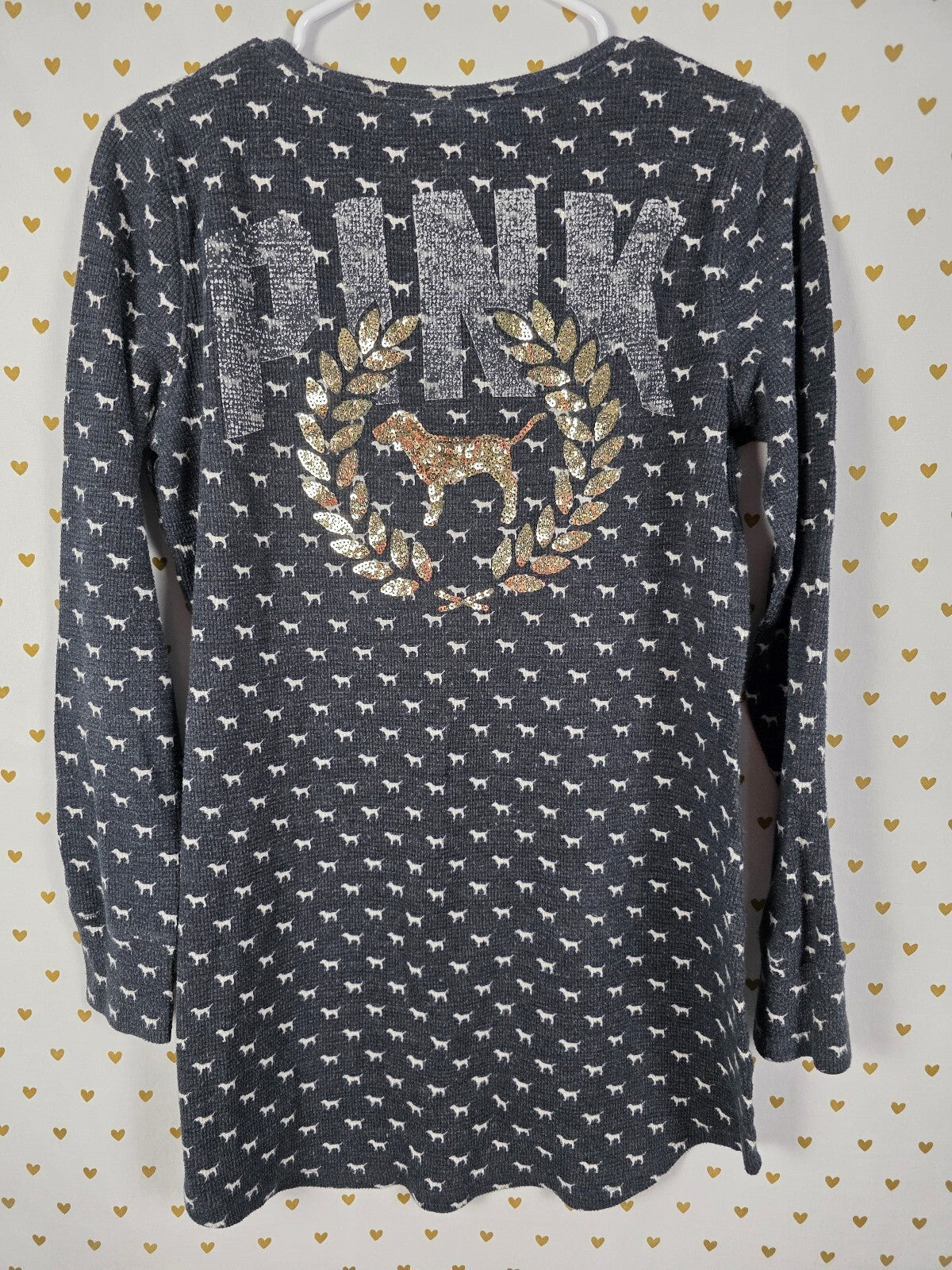 Victorias Secret Dog Logo Bling Sequin Sleep Shirt Nightgown Thermal MEDIUM