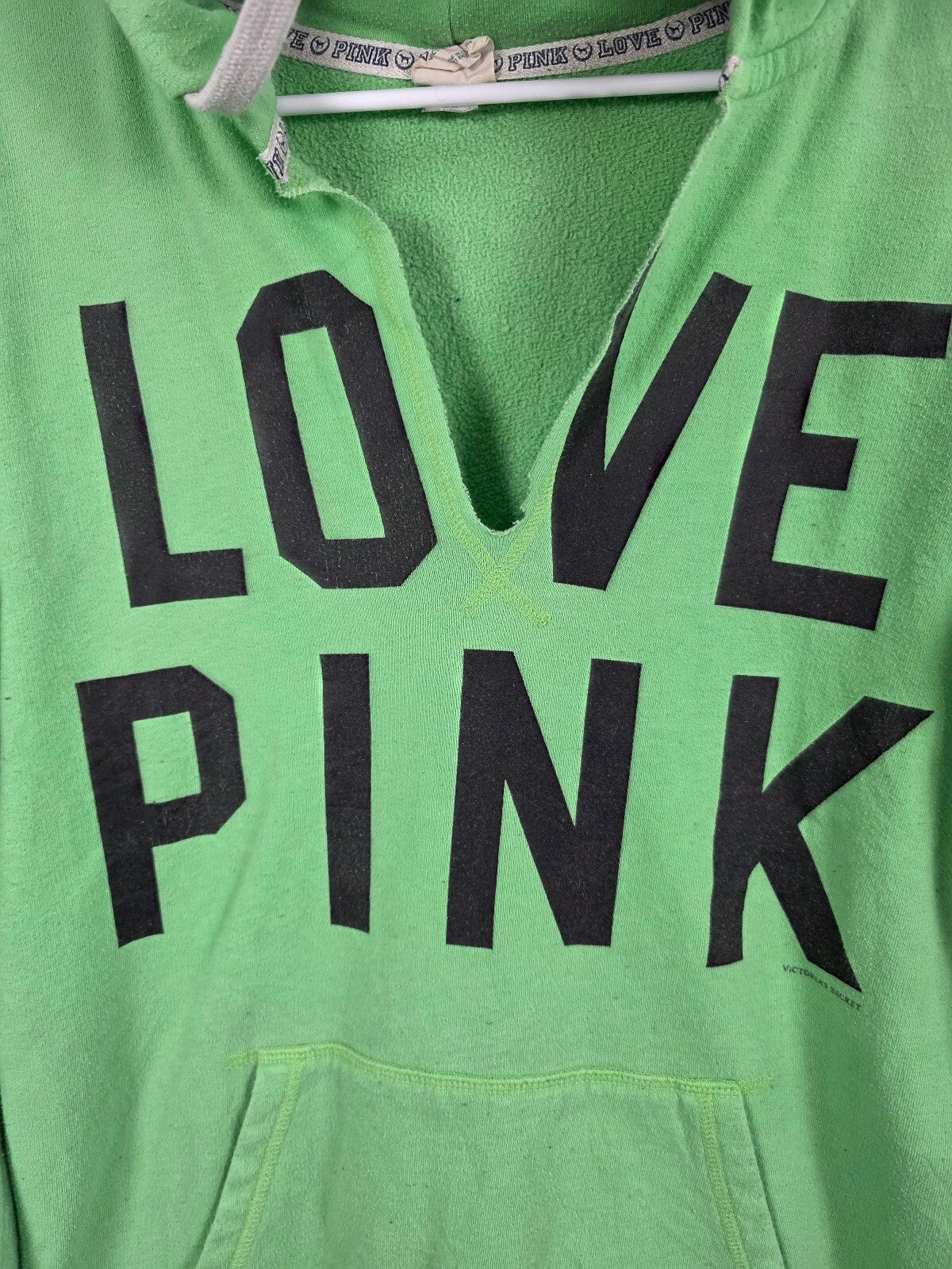 Victorias Secret Pink Vintage Love V Neck pullover Hooded Sweater Medium