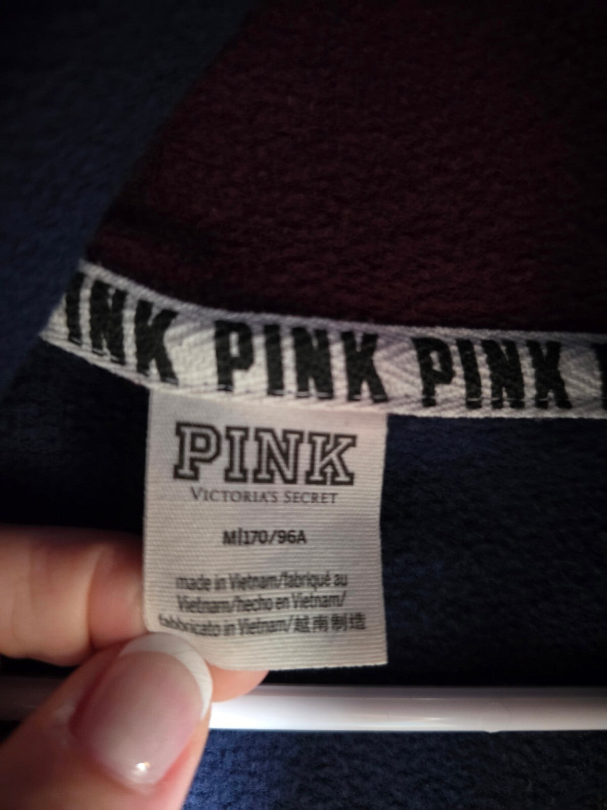 Victorias Secret Pink Bling Dog Logo Striped Hooded Sweater Shirt Medium