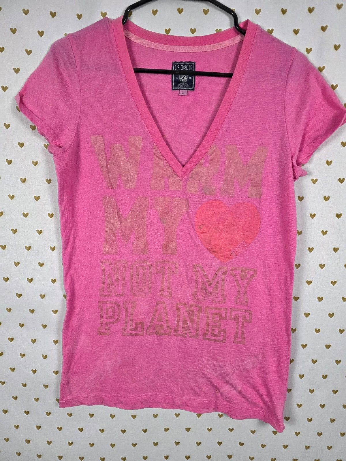 Victorias Secret PINK Vintage warm My Heart not my Planet Y2k Tee shirt Large