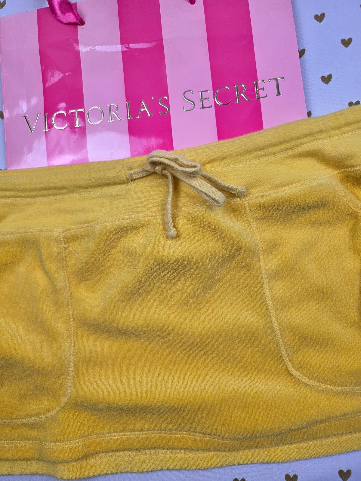 Victorias Secret Yellow Vintage Y2k Velour Mini Skirt Large