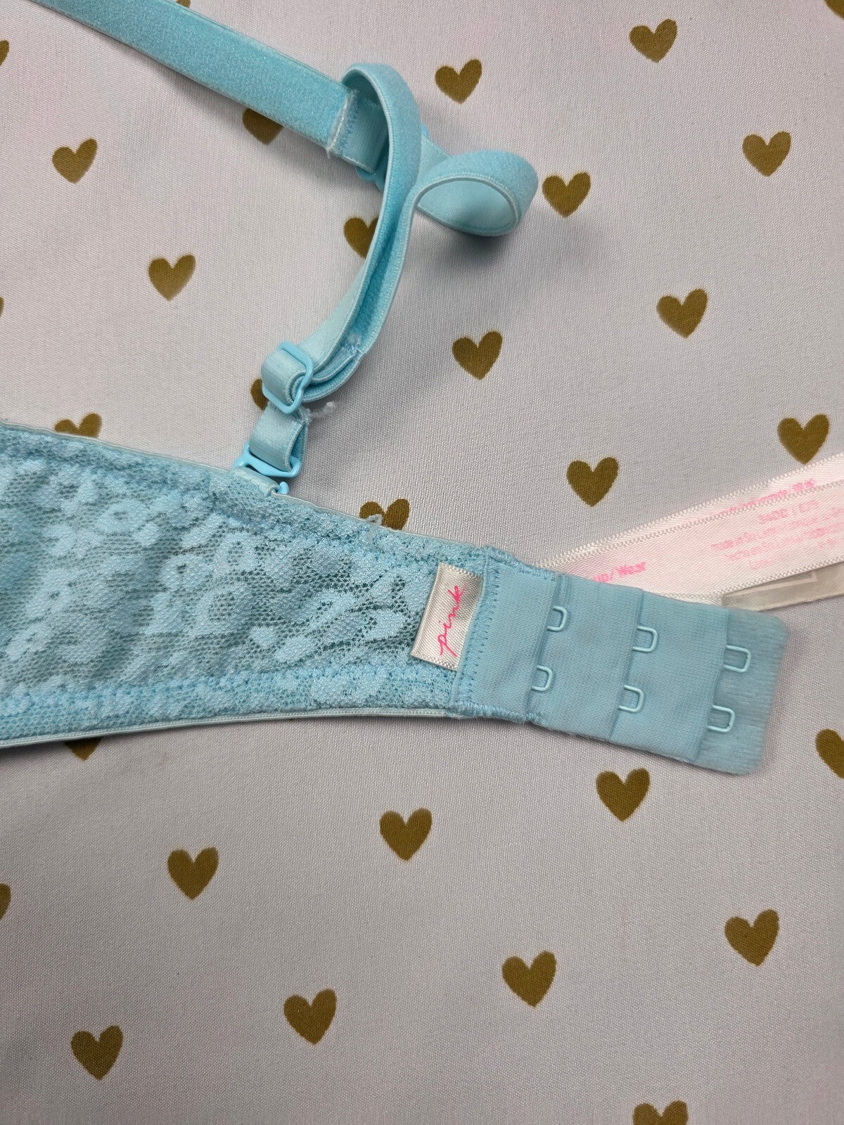 Victorias Secret Leopard Accent PINK Bra 34DD  Blue Push Up