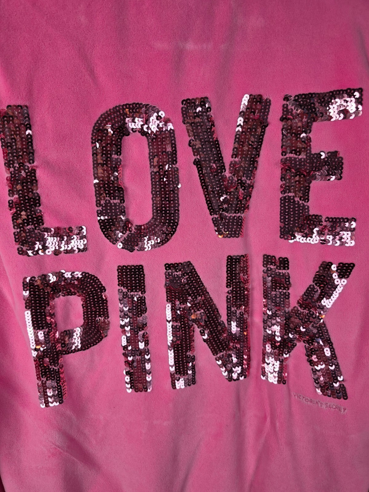 Victorias Secret Pink VELOUR Vintage Bling LOVE Full Zip Jacket y2k SMALL