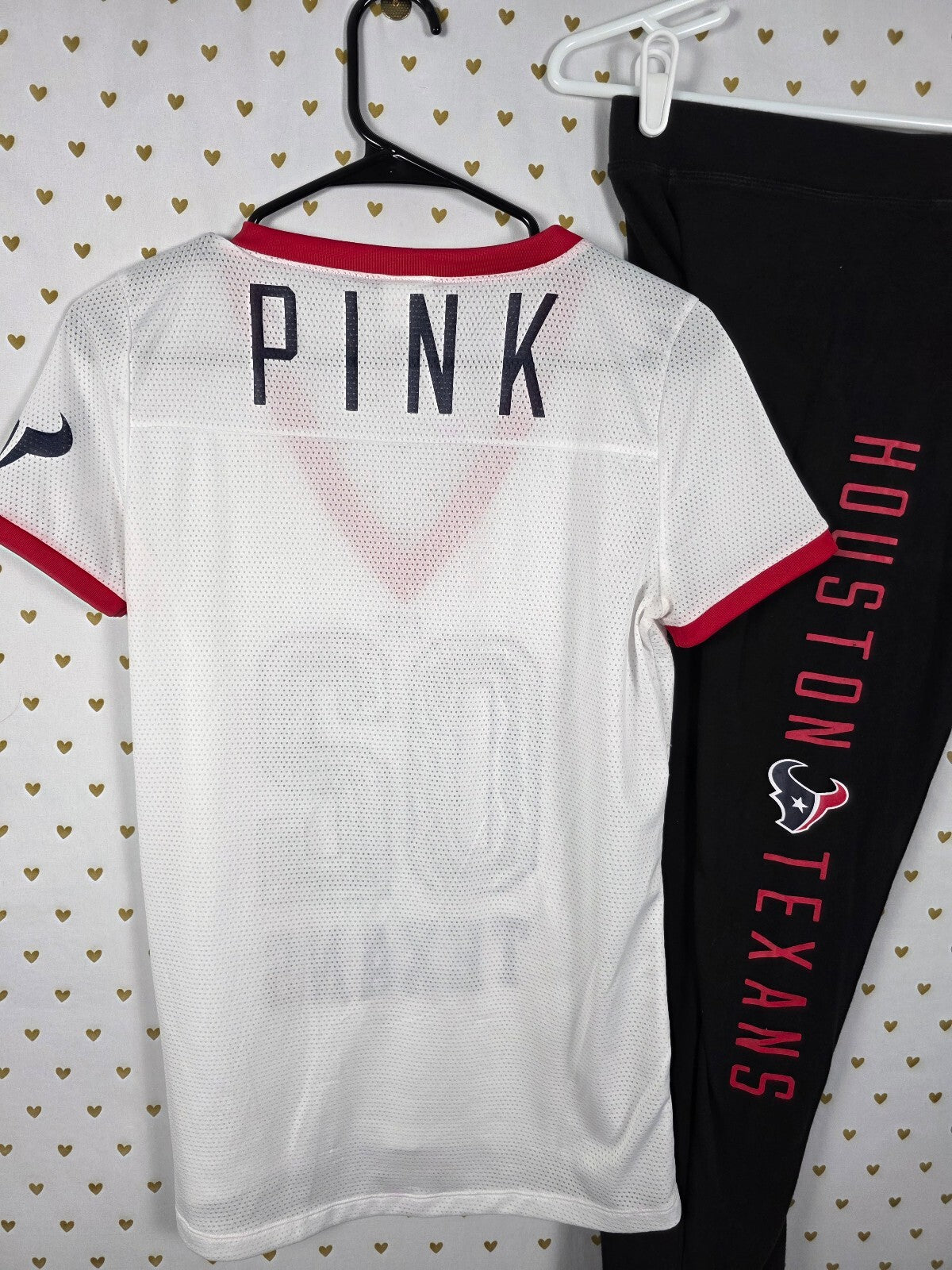 PINK Victoria's Secret NFL Houston Texans 2 Pc Set Sequin Jersey Leggings S