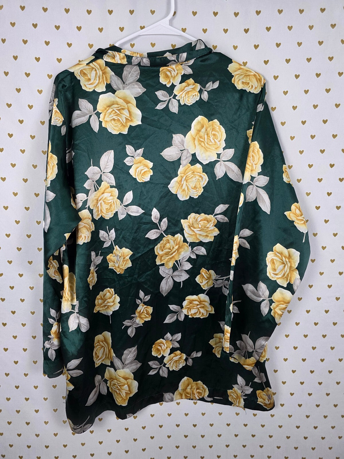 Victorias Secret Vintage Heart Label Satin Floral Button Down Sleep Shirt LARGE