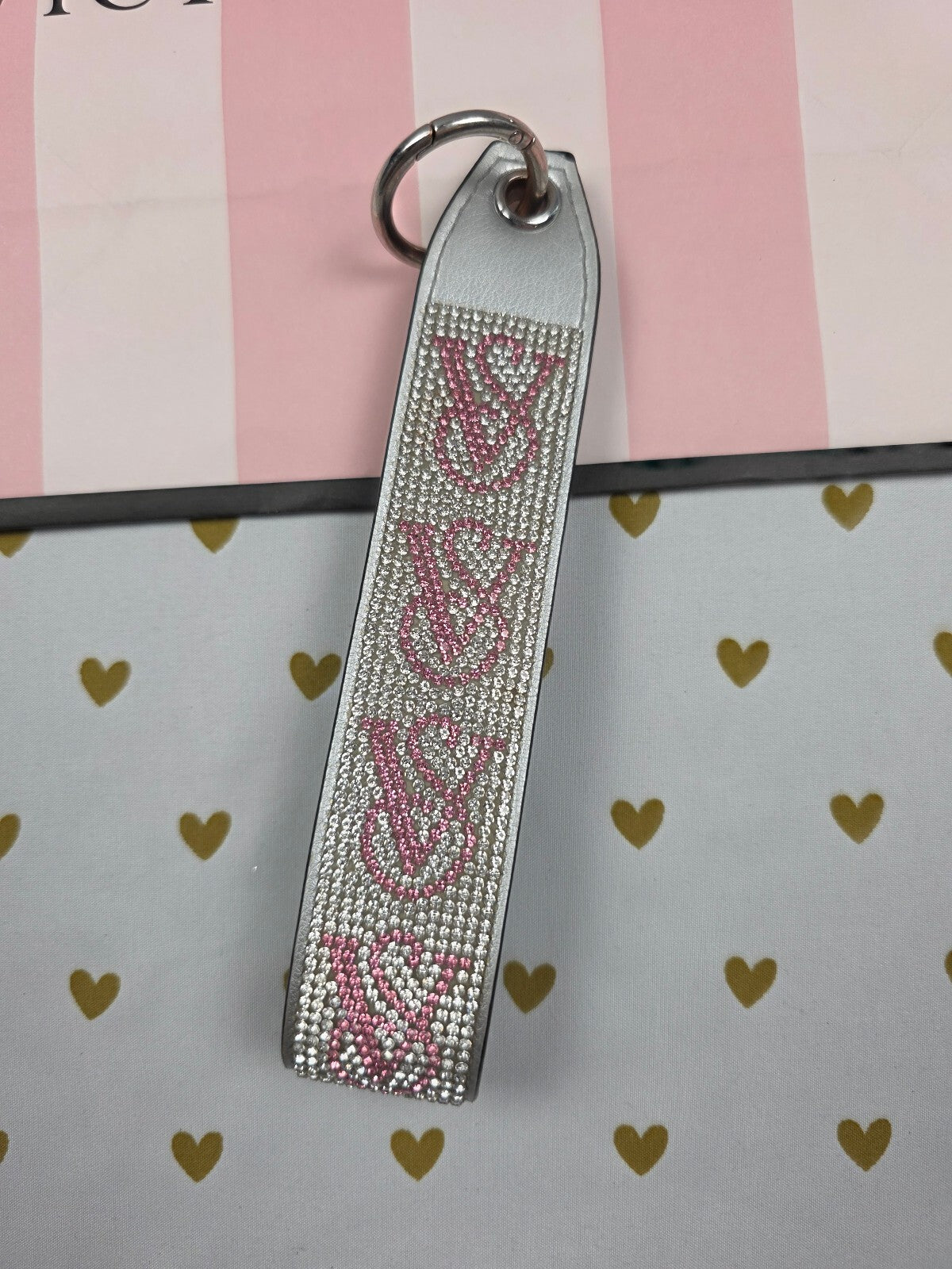 Victoria Secret BLING wristlet strap keychain Logo Studded Handle Rhinestone