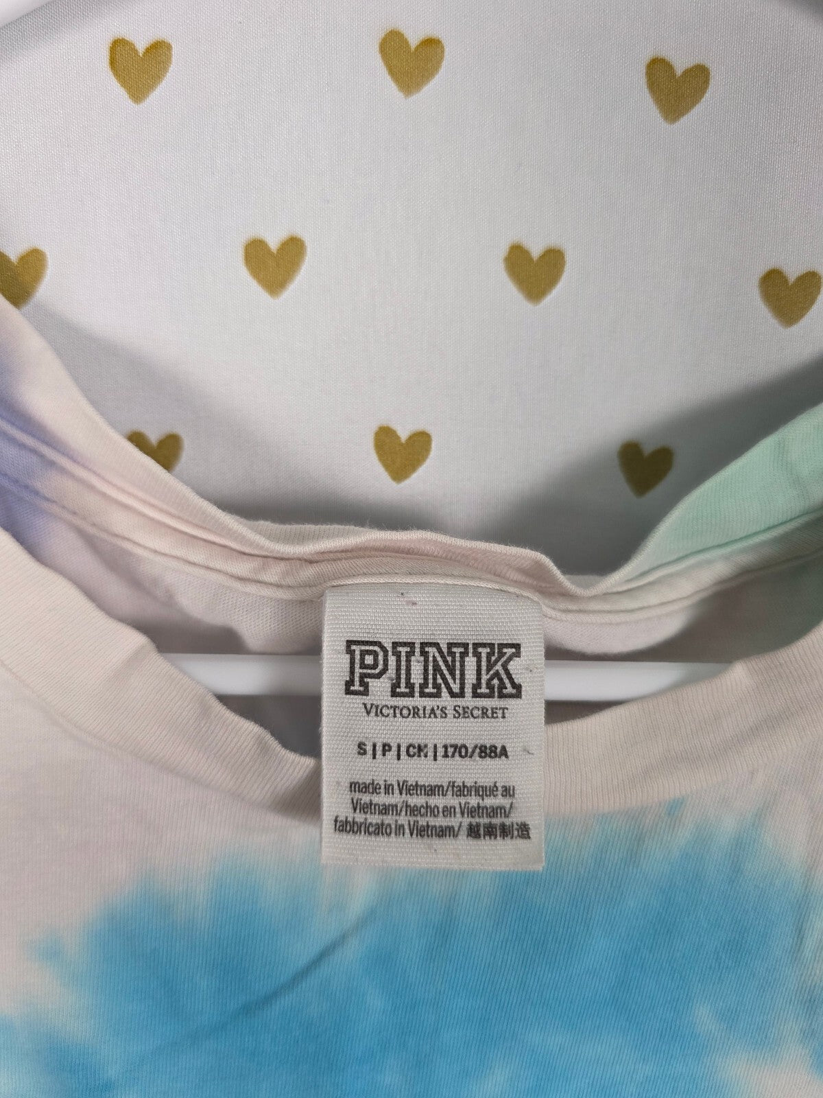 Victorias Secret PINK Tye Dye Pocket Tee Shirt Dog Logo SMALL