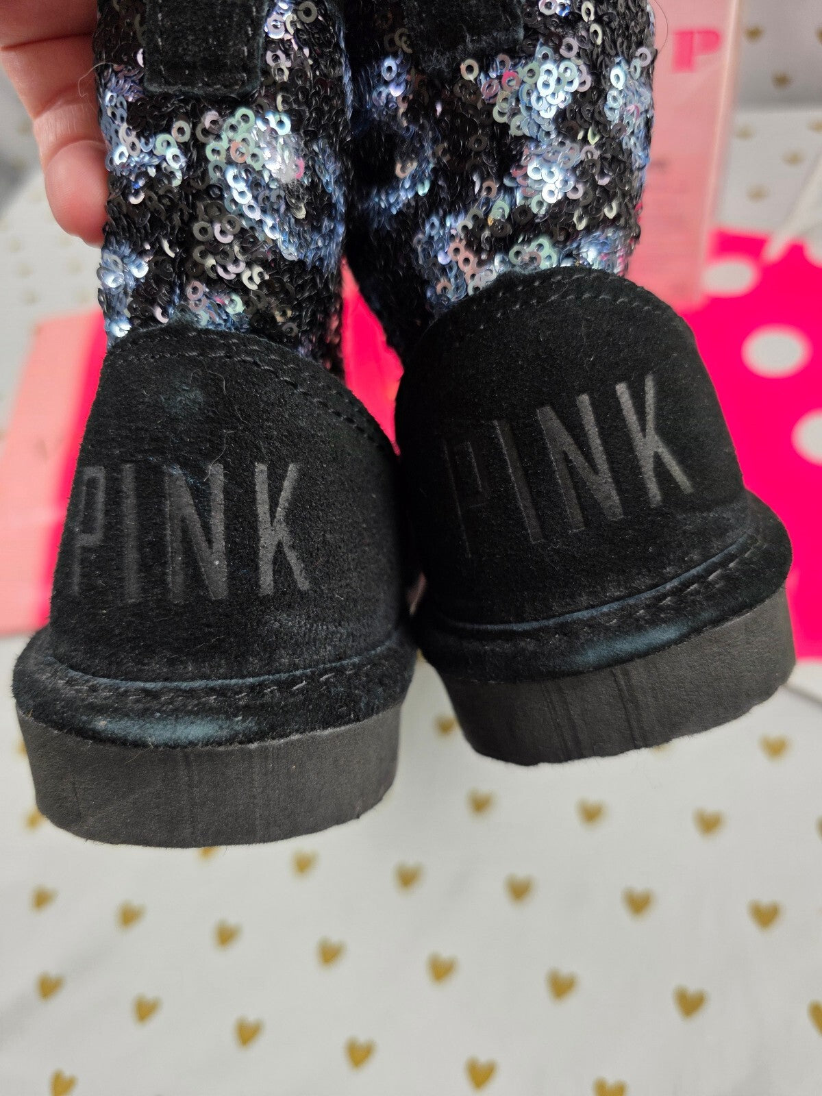 2013 Victoria’s Secret PINK Sequin Leopard Mukluk Boots S 5-6 BLING w Box
