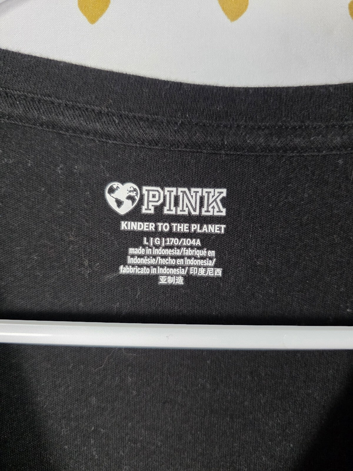 Victorias Secret PINK Bling Glitter Palm Logo Tee shirt LARGE