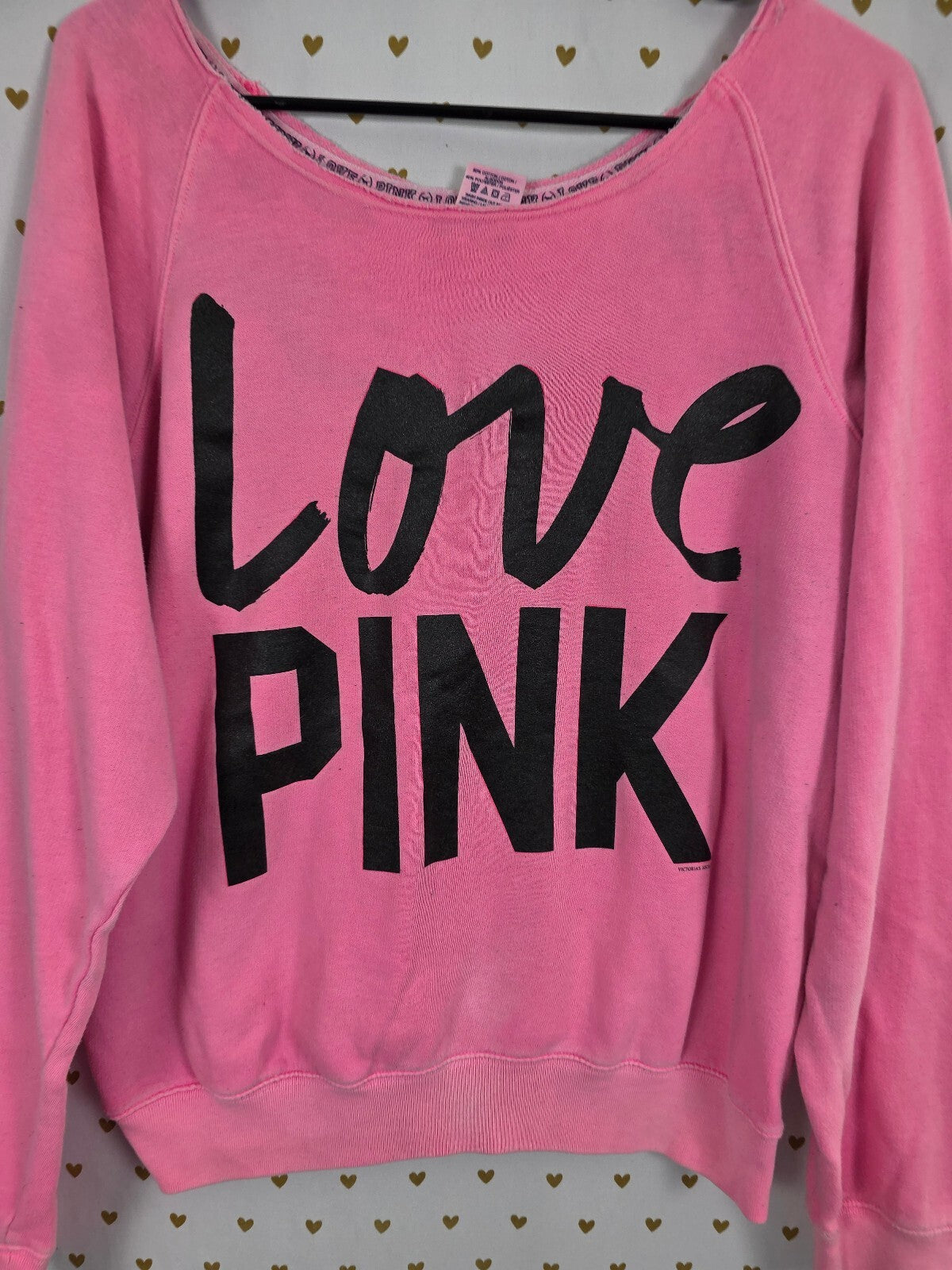Victorias Secret Pink Slouchy Vintage Off Shoulder Sweater Shirt Medium