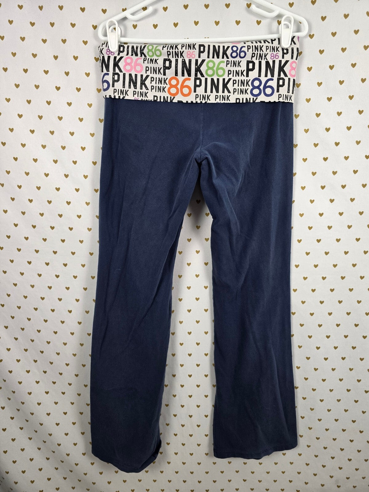 Victorias Secret PINK Vintage Blue Flare Foldover Yoga Pants Y2k HTF Large