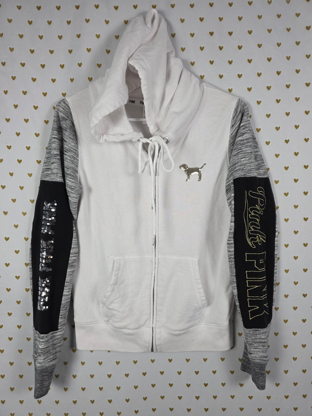 Victorias Secret Pink GRADIENT SEQUIN Bling Full Zip Hoodie Jacket SMALL