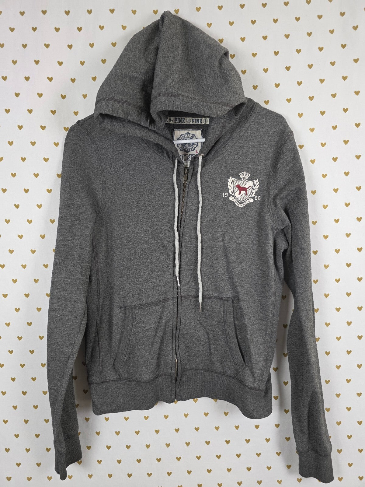Victorias Secret Pink Vintage Y2k University Large Grey Full Zip Hoodie Jacket