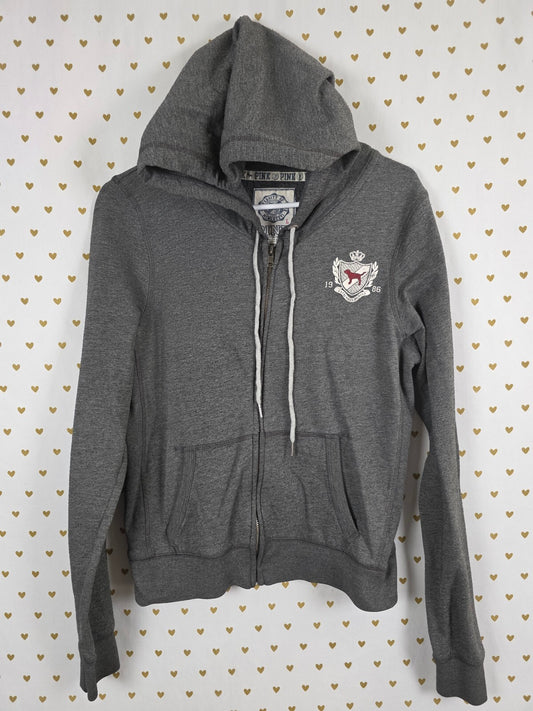 Victorias Secret Pink Vintage Y2k University Large Grey Full Zip Hoodie Jacket