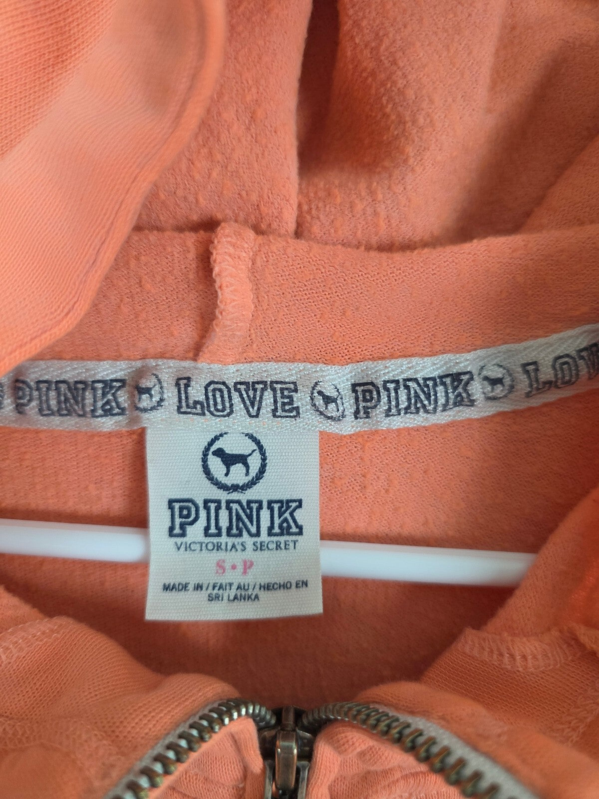 Victorias Secret Pink Orange Love Full Zip Hooded Jacket Logo Small