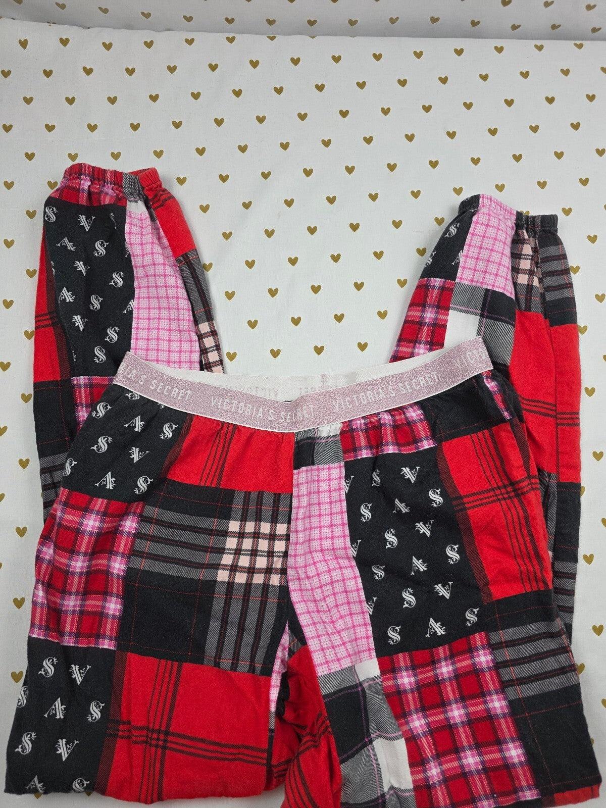 Victorias Secret Red Small Plaid patchwork Pajama Pants Sleep Bottoms
