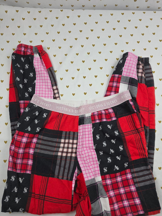 Victorias Secret Red Small Plaid patchwork Pajama Pants Sleep Bottoms