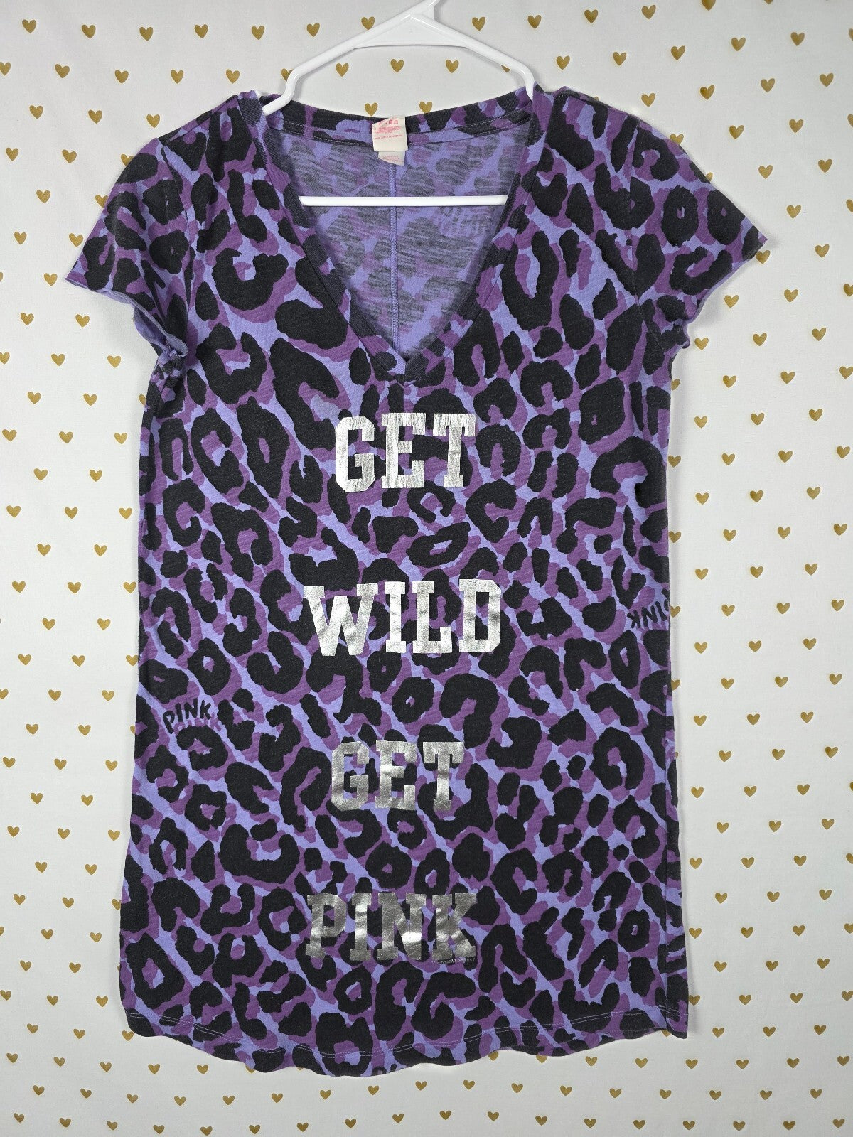 Victoria's Secret PINK Get Wild Get Pink Leopard Sleep Shirt Tee XS Purple HTF