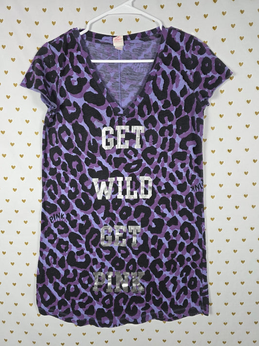 Victoria's Secret PINK Get Wild Get Pink Leopard Sleep Shirt Tee XS Purple HTF