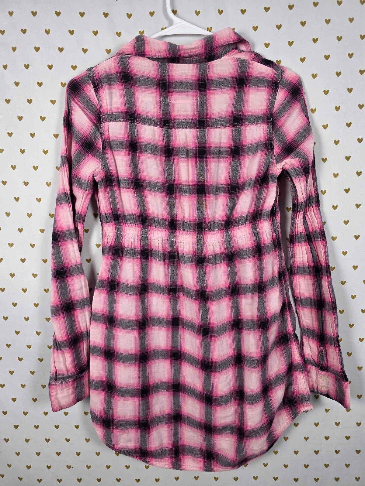 Vintage PINK Victoria's Secret Plaid Shirt Dress Tunic Pink Gray Small Y2K