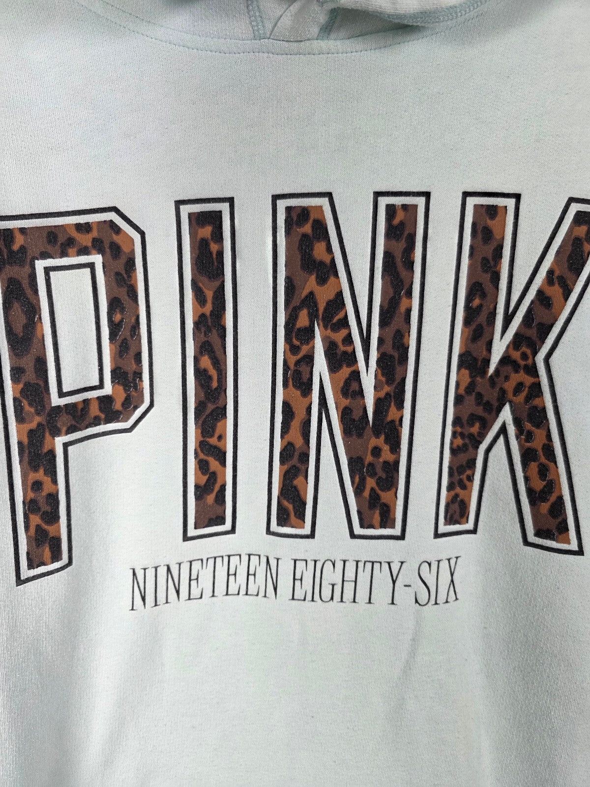 Victorias Secret Pink Leopard Cheetah Pullover Hooded sweater shirt Mint SMALL