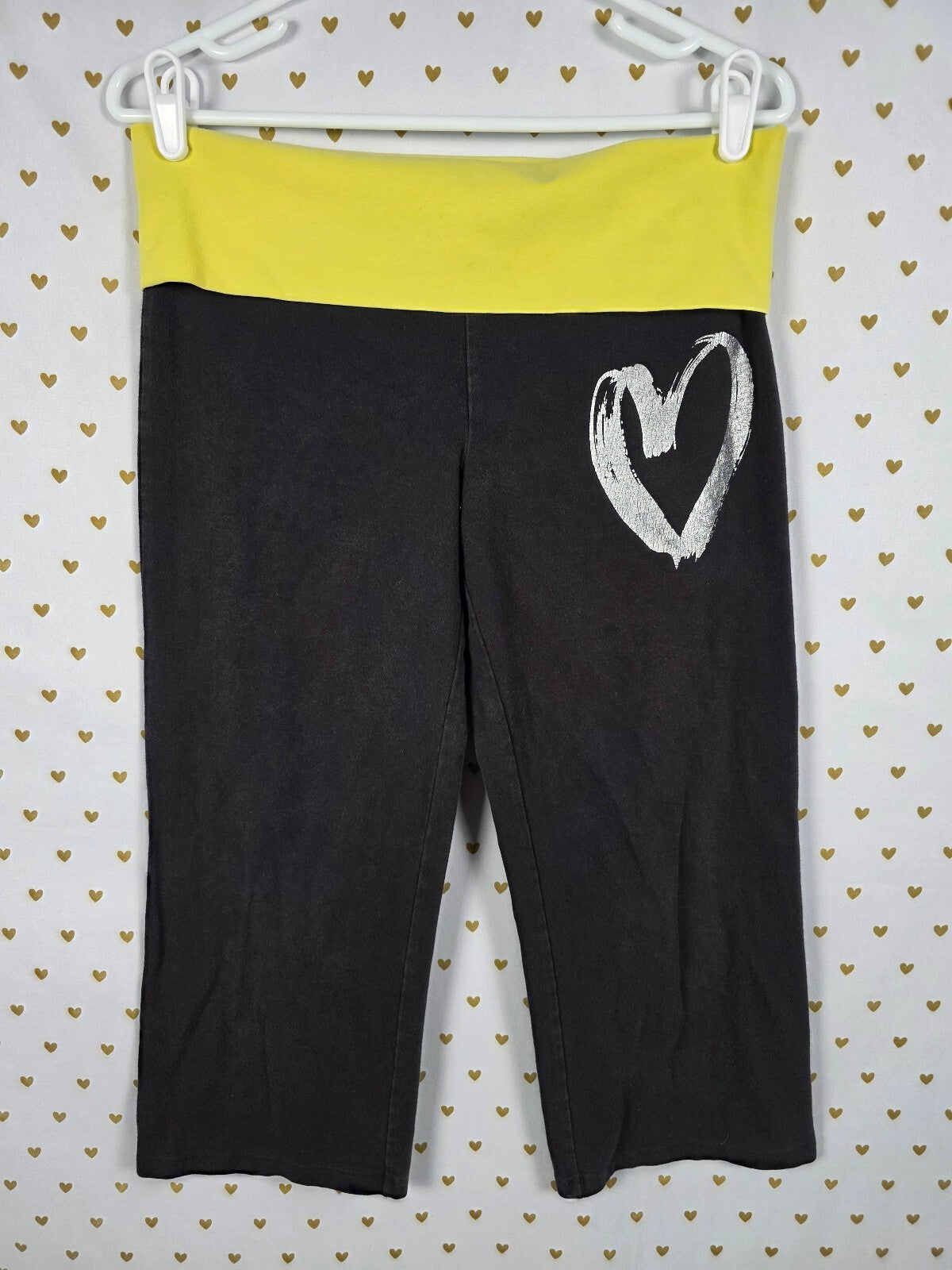 Victorias Secret PINK Vintage Capri Yellow Foldover Yoga Pants Y2k LARGE