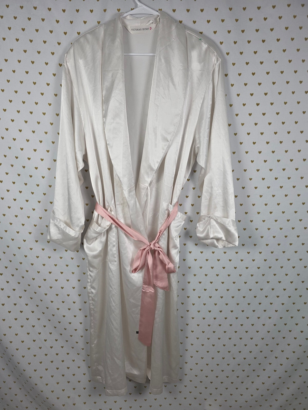 Victorias Secret Satin Silky Robe Vintage LONG Heart Label MED LARGE HTF